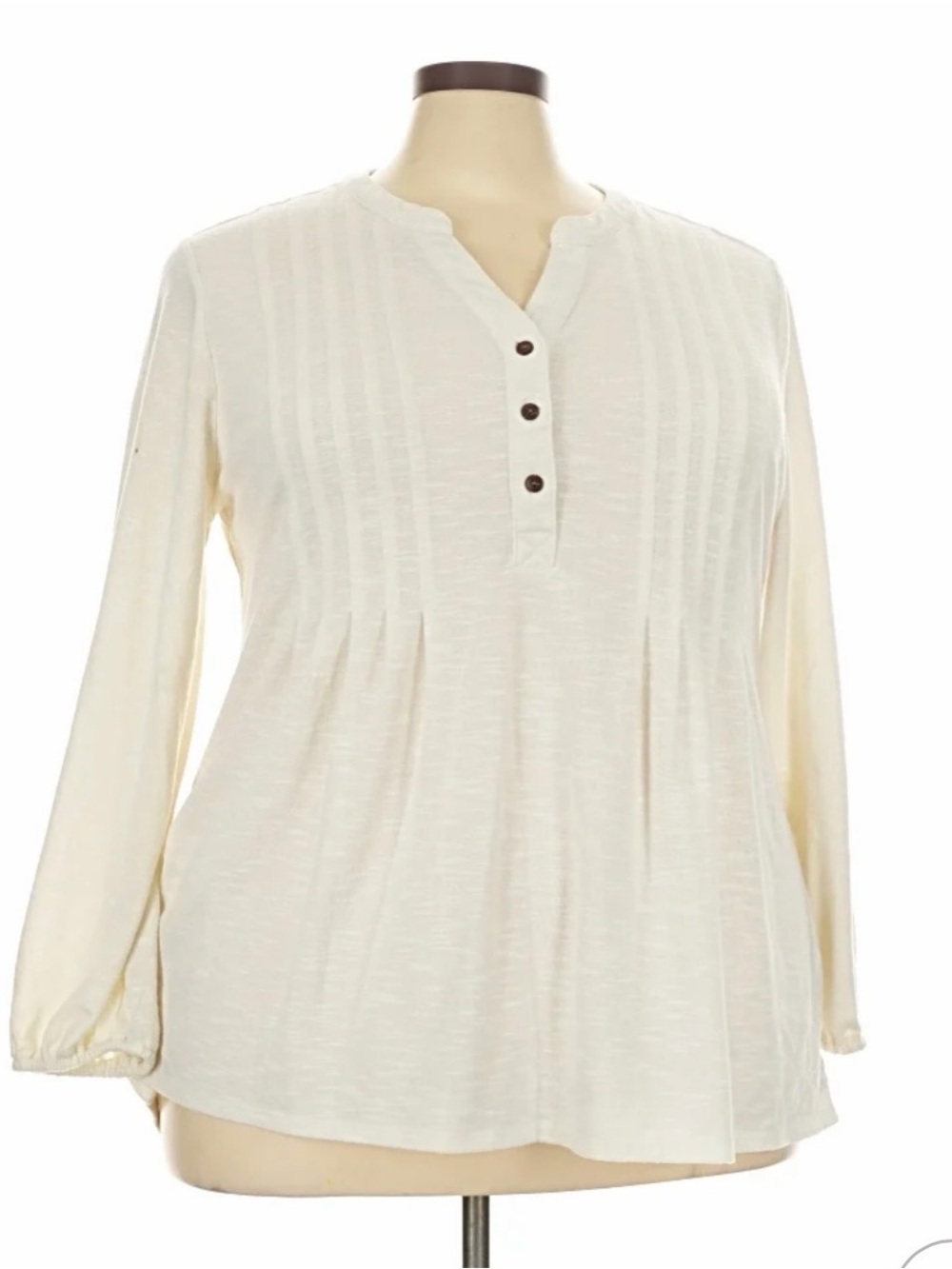 Papermoon Cream Ribbed Henley Tunic with Pleat Detail